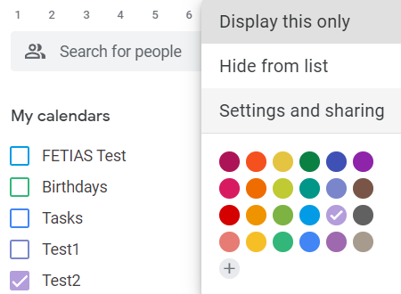 Settings and sharing of calendar